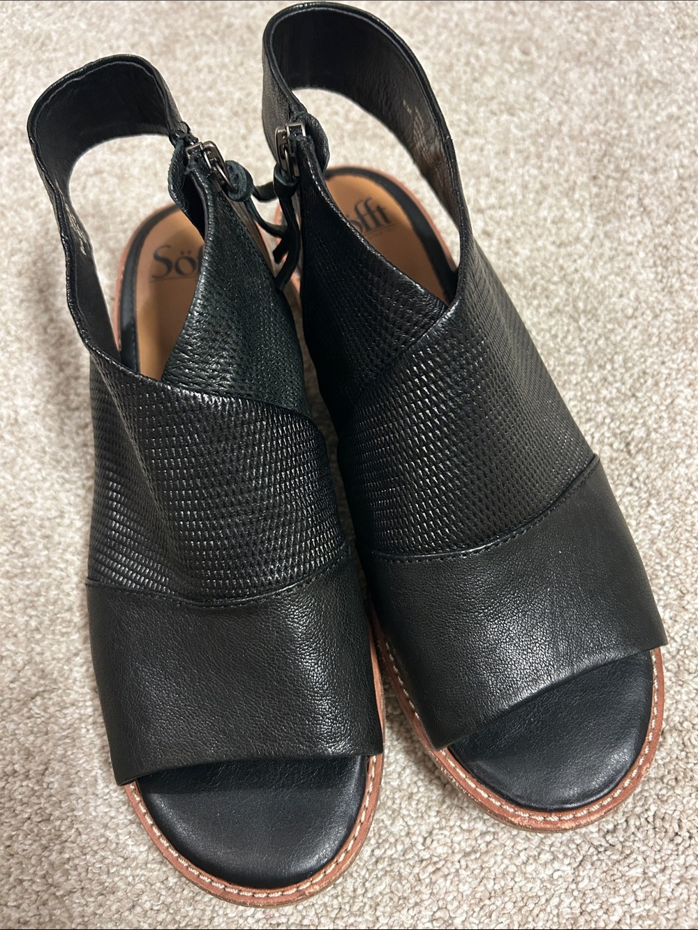 SOFFT Natalia Leather Sandals, Black, Size 8.5, LIKE NEW
